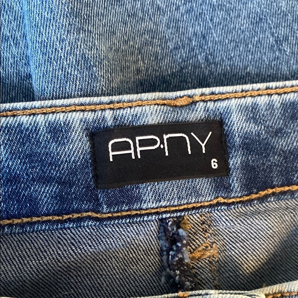 APNY • Fray Hem A-Line Denim Midi Pencil Skirt - Picture 12 of 15